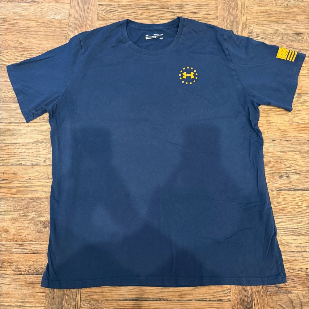 Under Armour 3XL Freedom HeatGear T Shirt Navy Gold Flag